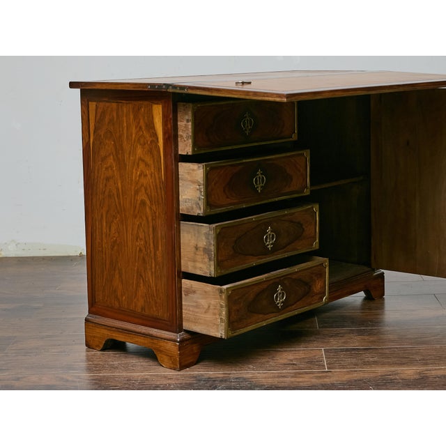19th Century English Rosewood Campaign-Style Desk With Leather Writing Surface For Sale - Image 14 of 14