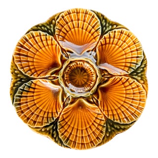 Mid Century French Faïence Sarreguemines Scallop Shell Oyster Plate For Sale