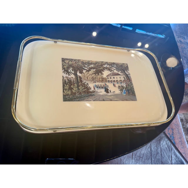 Vintage Italian Scenic Serving Tray With Brass Gallery Rail For Sale In Los Angeles - Image 6 of 7