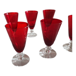 Six Ruby Red Cordial Glasses