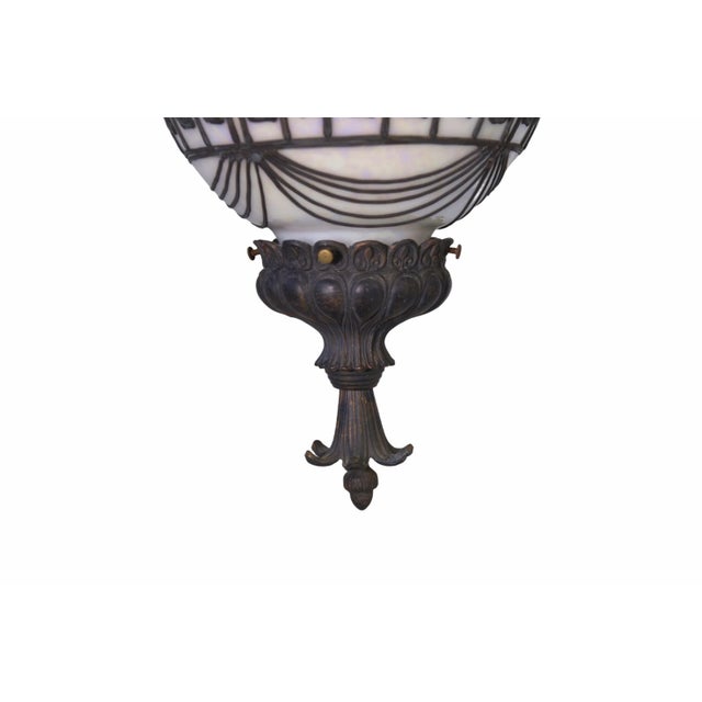 Opaline Pearly Pendant Light with Asian Decor and Brass Inlay from Accurate Casting Co., 1970s For Sale - Image 9 of 13