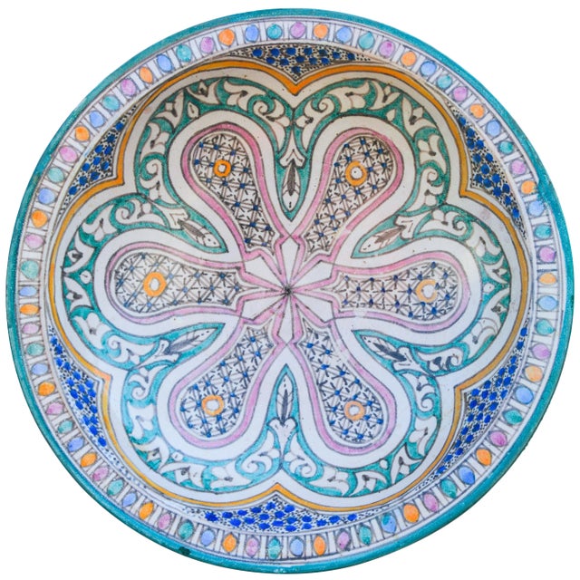 Handcrafted and glazed ceramic bowl. Features an intricate hand-painted Moorish pattern in a traditional Andalusian color...
