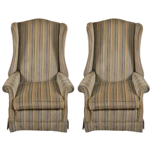 Pr Hollywood Regency High Back Wing Chairs