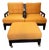 Bernhardt Pair of Lounge Chairs and Ottoman, Dark Wood Frames, Orange Cushions For Sale