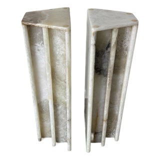 1980’s Postmodern Geometric Carved Onyx Console Table Bases – Pair For Sale