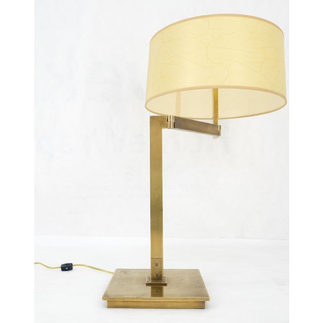 Early 21st Century MId Century Modern Solid Bronze or Brass Adjustable Arm Table Lamp w/ Shade MINT For Sale - Image 5 of 12