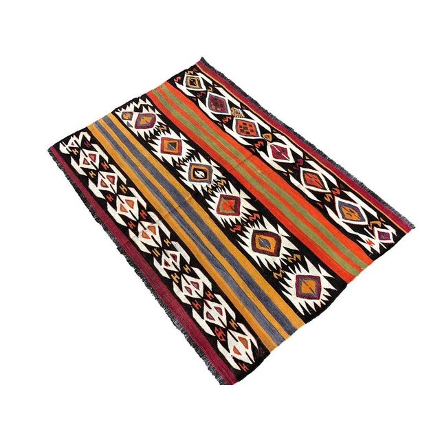 Small Vintage Turkish Rustic Tribal Aztec Rug For Sale - Image 6 of 6