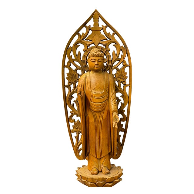 2000 - 2009 Chinese Sandal Wood Lotus Base Abhaya Mudra Buddha Statue For Sale - Image 5 of 6