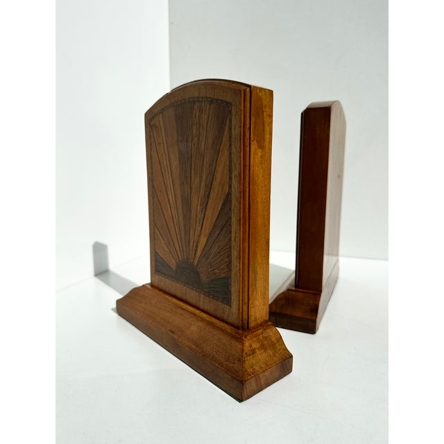 Vintage Art Deco Wooden Bookends with Sunburst Inlays, Germany, 1930s, Set of 2 For Sale - Image 4 of 16