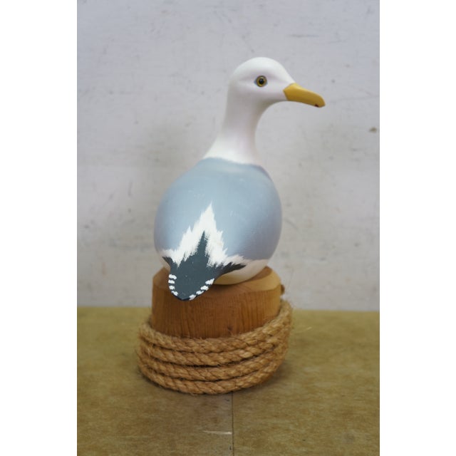 Vintage Lynda C. Bryan Hand Carved Pine Wooden Wildlife Herring Gull Sculpture For Sale - Image 4 of 14