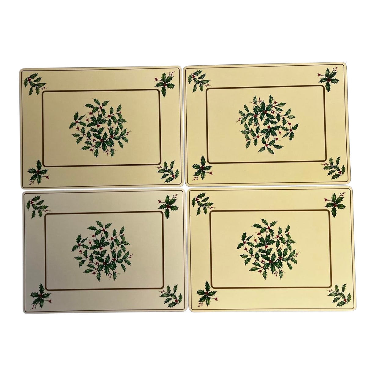 Vintage Lenox Holiday Placemats Boxed Set of 4, Holly and Berry Design