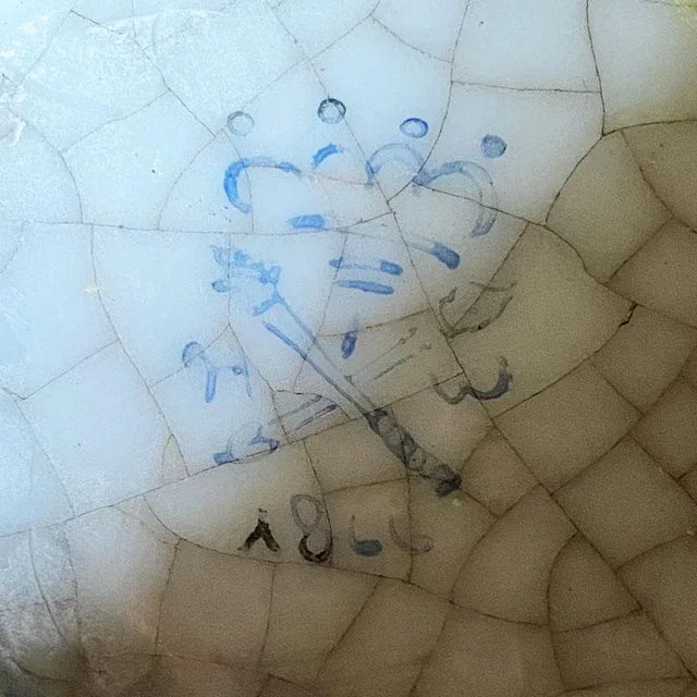 Metal Pair of Hand-Painted Italian Faience Urns With Gilt Bronze Bases - Signed For Sale - Image 7 of 7