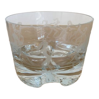 1980s Crystal Glass Bowl With Etched Skaters For Sale