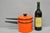 Vintage Enamel Orange & Black Metal Double Boiler Nesting Pot w/ Lid. Circa Mid 20th Century. Measurements: 7" H x 11" W x...