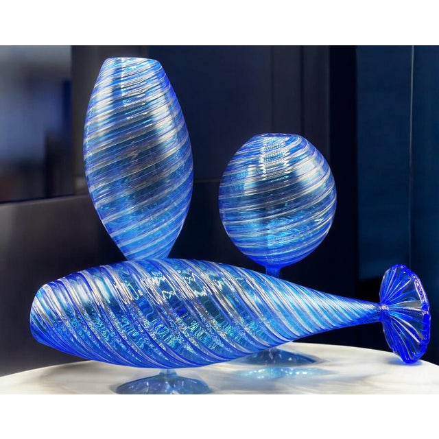 Blue Murano Glass Vases attributed to Novecento Venziano, 1970s, Set of 3 For Sale - Image 16 of 18