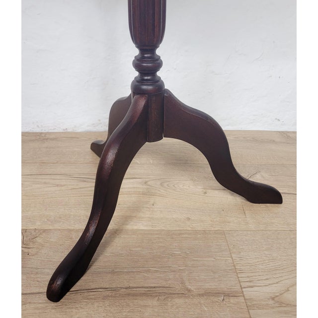 Vintage Wine Tripod Table Piecrust Scalloped Edge English 1950 Postage Available For Sale - Image 10 of 18