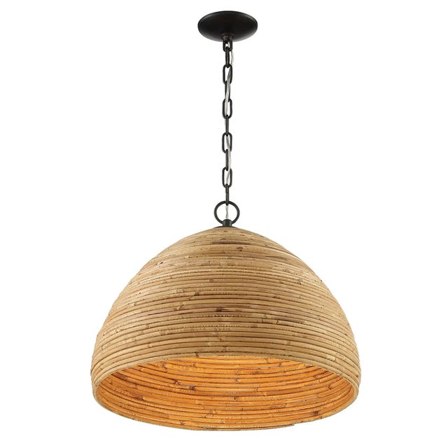 Contemporary Marigot Rattan Single-Light Dome Pendant For Sale - Image 3 of 8