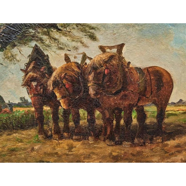 Western European Artist, Farmer with Horses Resting, Oil on Canvas, Framed For Sale - Image 7 of 7