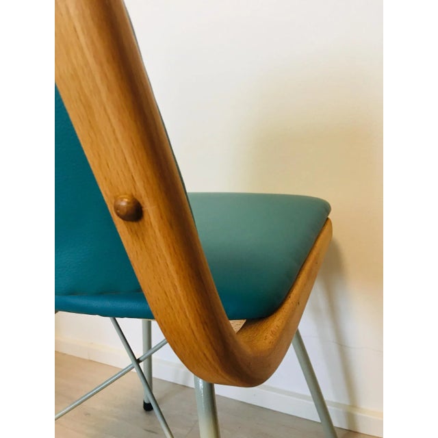 Wood Metal, Wood & Turquoise Eco-Leather Dining Chair, 1960s For Sale - Image 7 of 10