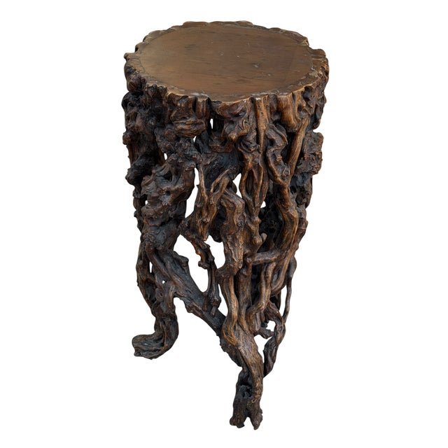 Rustic Vintage Carved Natural Tree Root Wood Pedestal For Sale - Image 3 of 3