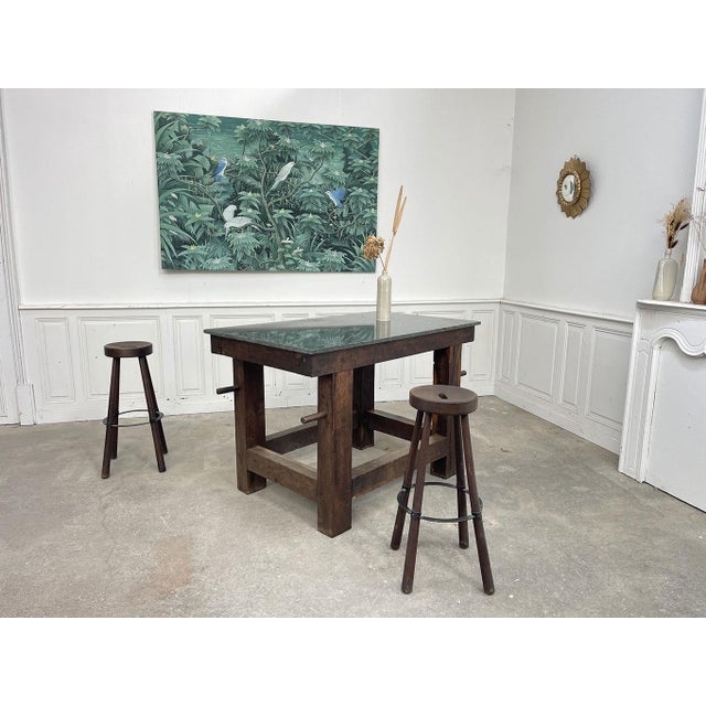 Vintage Oak and Granite Worktable, 1930s For Sale - Image 6 of 8