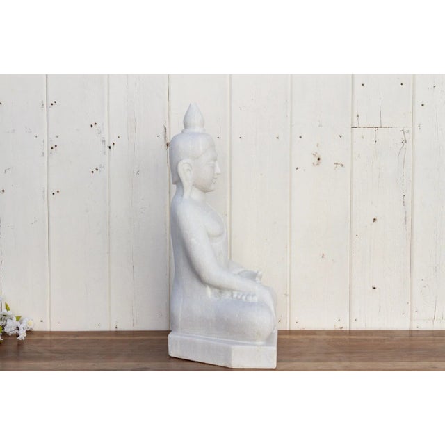 Handcarved Marble Burmese Meditating Buddha For Sale In Los Angeles - Image 6 of 10