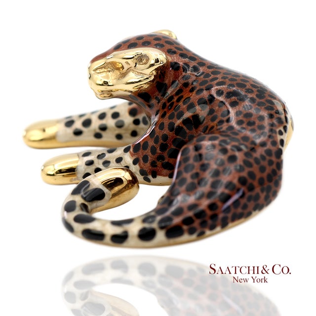 Contemporary 14k (585) Solid Yellow Gold Enamel Leopard Pendant Necklace For Sale - Image 3 of 11
