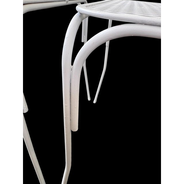 White Vintage Mid-Century Modern Wrought Iron & Mesh Nesting Patio Side Tables - Set of 2 For Sale - Image 8 of 11