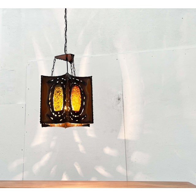 Mid-Century Modern Brutalist French Copper and Glass Pendant Lamp from Accolay, 1960s For Sale - Image 13 of 18