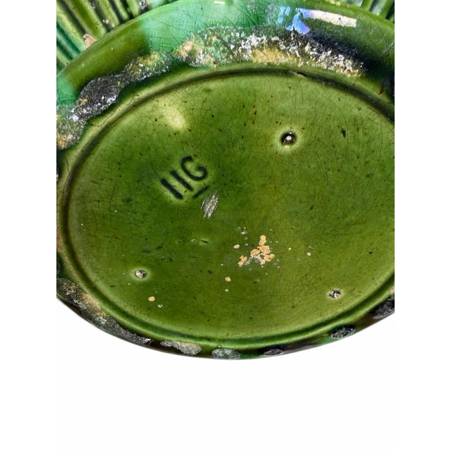 Early 20th Century Brush-McCoy "Green Onyx" Majolica Jardiniere and Pedestal Set - Shape #1160 For Sale - Image 4 of 6
