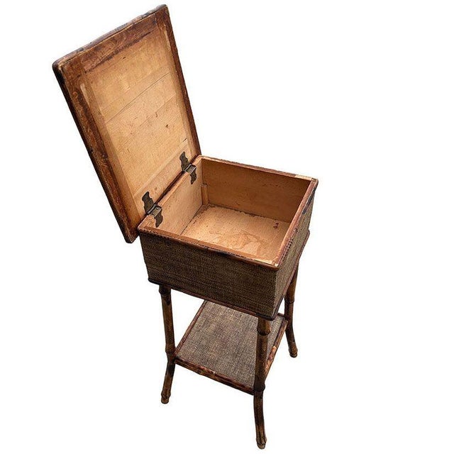 1900s Aesthetic Movement Tiger Tortoise Bamboo & Grassmat Pedestal Table Storage Box For Sale - Image 4 of 7