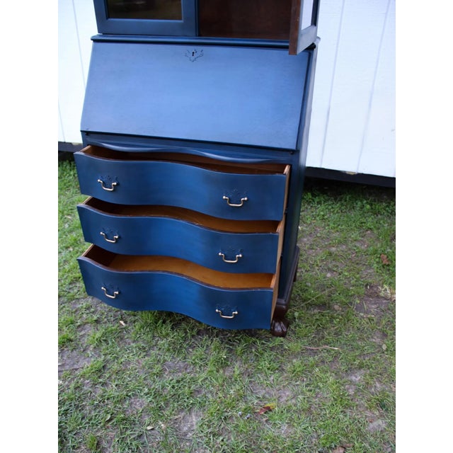 Royal Blue 1920s Antique Secretary Desk Hutch For Sale - Image 8 of 8