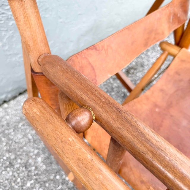 Brown Vintage Costa Rican Wood and Leather Folding Rocking Chair For Sale - Image 8 of 9