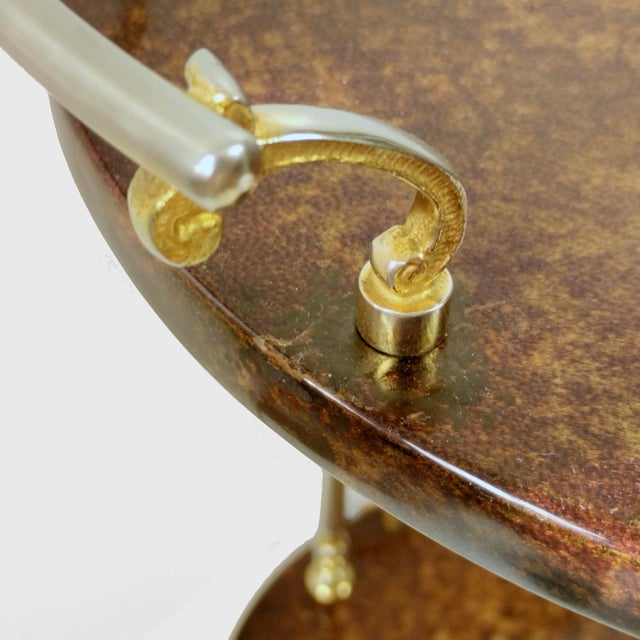 Mid-Century Modern Italian Serving Trolley Bar Cart in Lacquered Goatskin Parchment, 1960s For Sale - Image 13 of 18