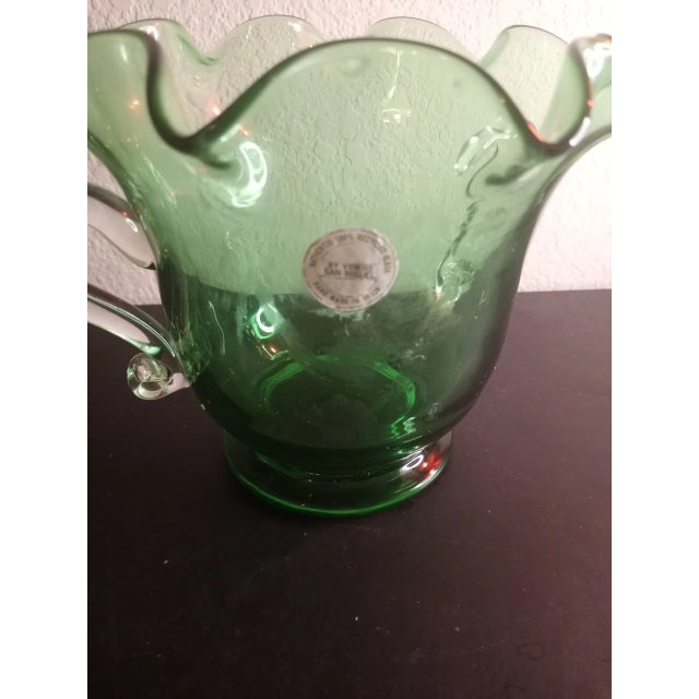 1980s Vidrios San Miguel Spain Recycled Art Glass Dual Handle Vase For Sale - Image 9 of 10