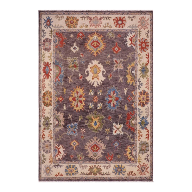 Shabby Chic Oushak Asia Gray/Beige Wool Rug - 7'10'' X 10'3'' For Sale