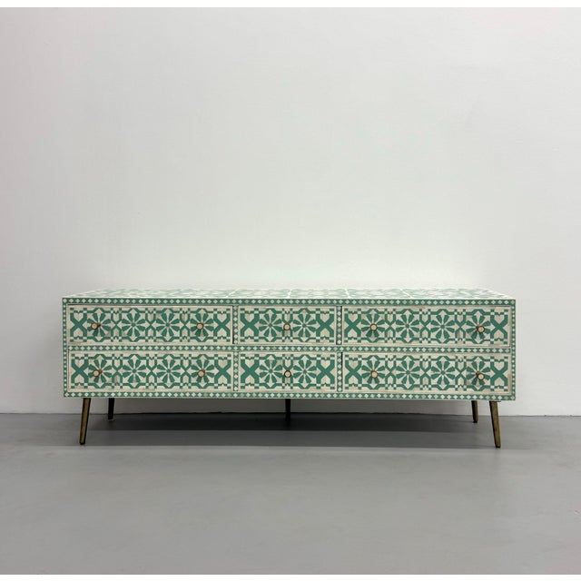 Contemporary Moroccan Tile Handcrafted Bone Inlay Six-Drawer Chest For Sale In West Palm - Image 6 of 6