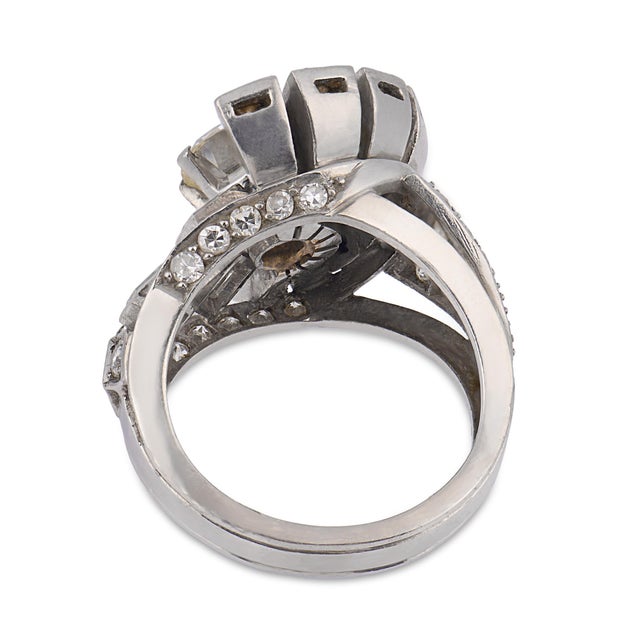 1950s Mid Century Round Brilliant Cut Diamond Platinum Cocktail Ring, Size 5 For Sale - Image 4 of 4