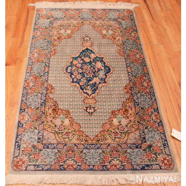 Fine Floral Medallion Vintage Silk Persian Qum Rug , Country of Origin / Rug Type: Vintage Persian Rug, Circa Date: Late...