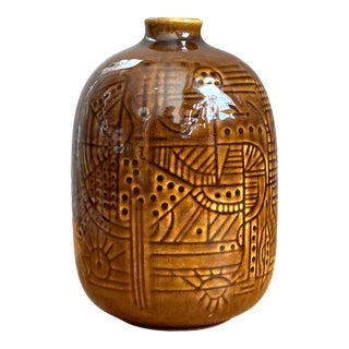 Vintage Geometric Patterned Ceramic Vase For Sale