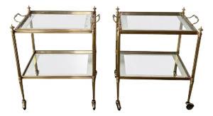 Rare Pair of Side Tables That Can Be Used as a Bar Cart With Removable Top Shelves