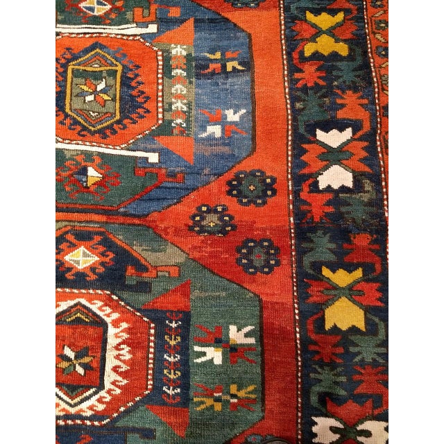 Antique Caucasian Kazak Rug, Hand-Knotted Wool Pile, Geometric Design, Red & Blue, 5' x 7' For Sale - Image 9 of 12