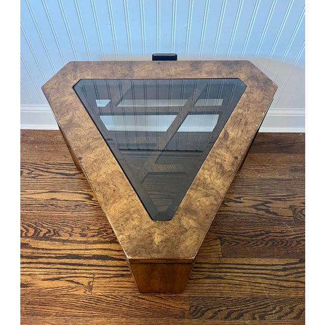 Brown Vintage 1970’s Gordon's Fine Furniture Burlwood Smoked Glass Coffee, End and Accent Table Set For Sale - Image 8 of 11