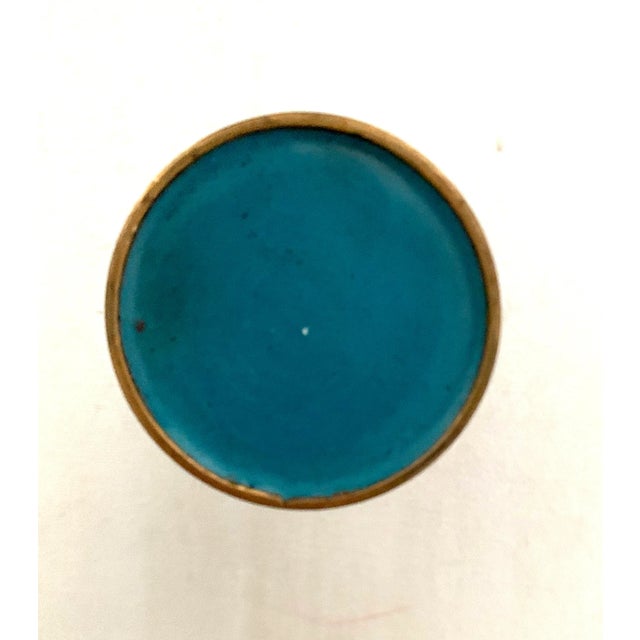 Vintage Small Floral Turquoise Blue and Gold Cloisonné Vase For Sale - Image 4 of 5