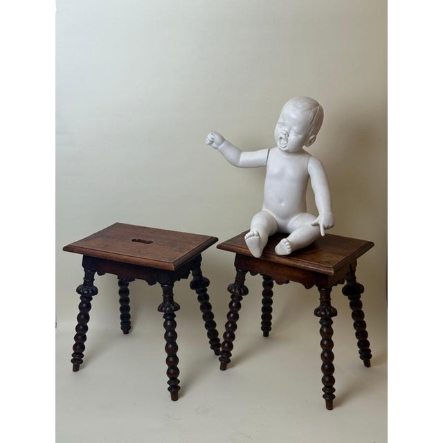 Antique Carved and Turned Oak Stools, 1850, Set of 2 For Sale - Image 16 of 17