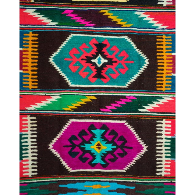 Vintage Romanian Handwoven Wool Flatweave Runner Rug with Geometric Bands and Hooked Medallions, 1960s For Sale - Image 9 of 14