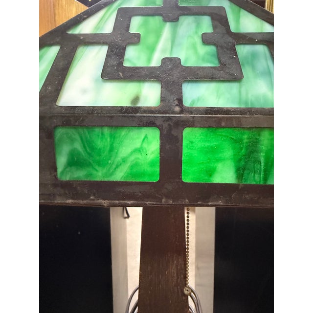Green Arts & Crafts Green Slag Glass Table or Desk Lamp For Sale - Image 8 of 11