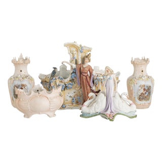 Porcelain Vases and Three Flowerpots, 19th Century, Set of 4 For Sale
