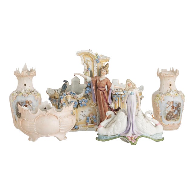 Porcelain Vases and Three Flowerpots, 19th Century, Set of 4 For Sale