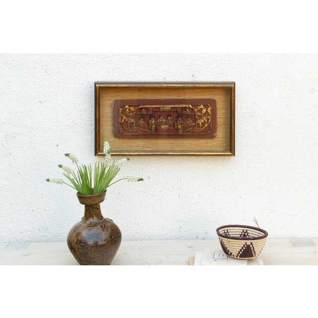 Red Framed Antique Chinese Frieze Carving For Sale - Image 8 of 8